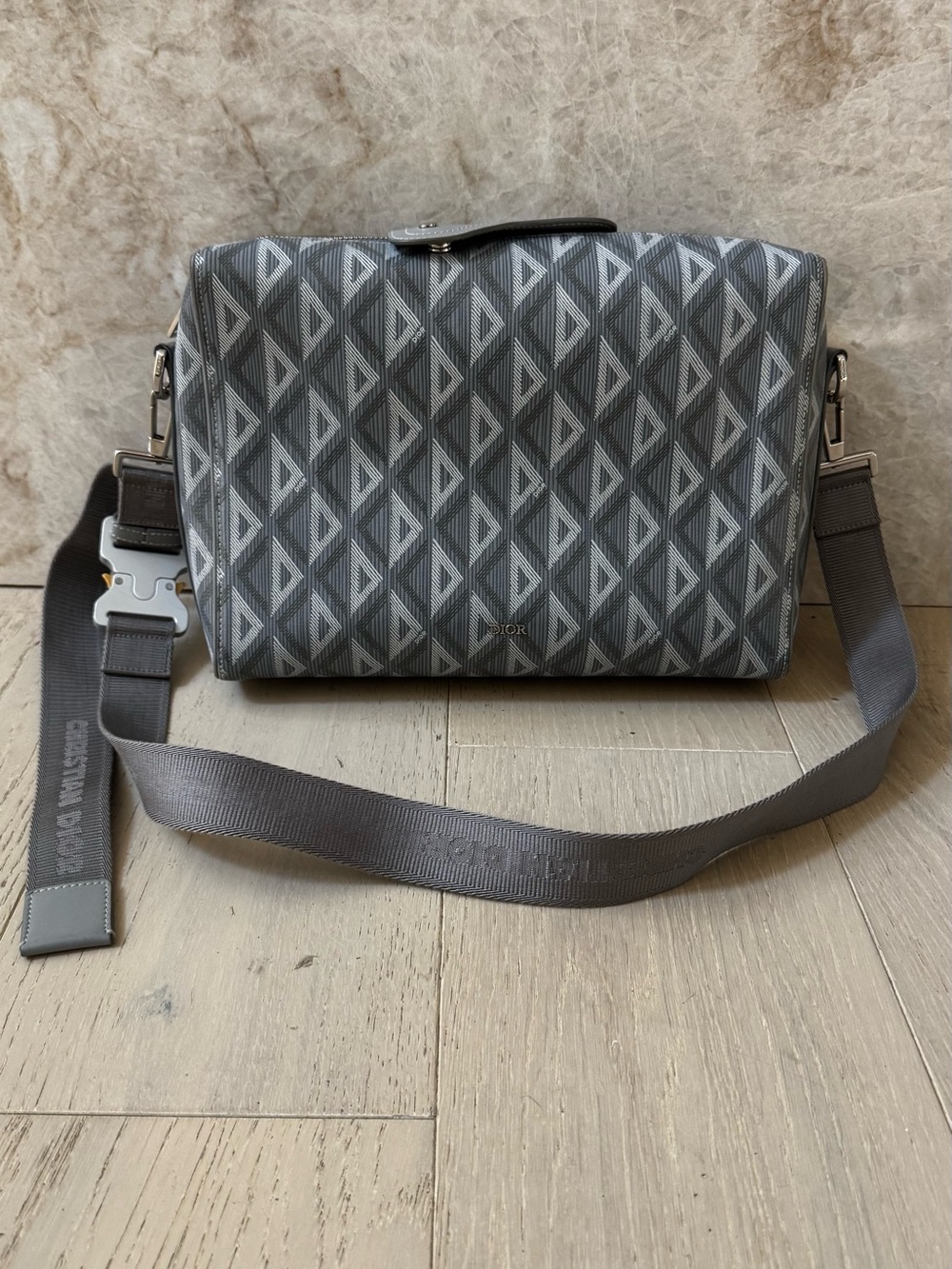 Dior Gray Geometric Canvas Messenger Bag